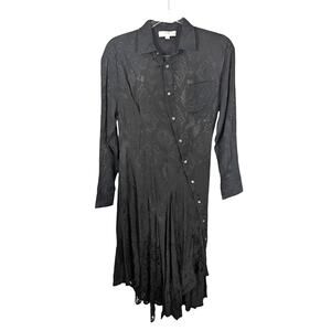 Koché Paris Black Lace Snake Print Asymmetric Shirt Dress 38 Midi Button